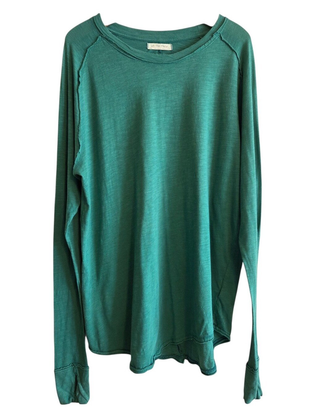 We The Free Long-Sleeve Teal Cotton Crewneck Tunic Sz L Casual Cozy Comfy
